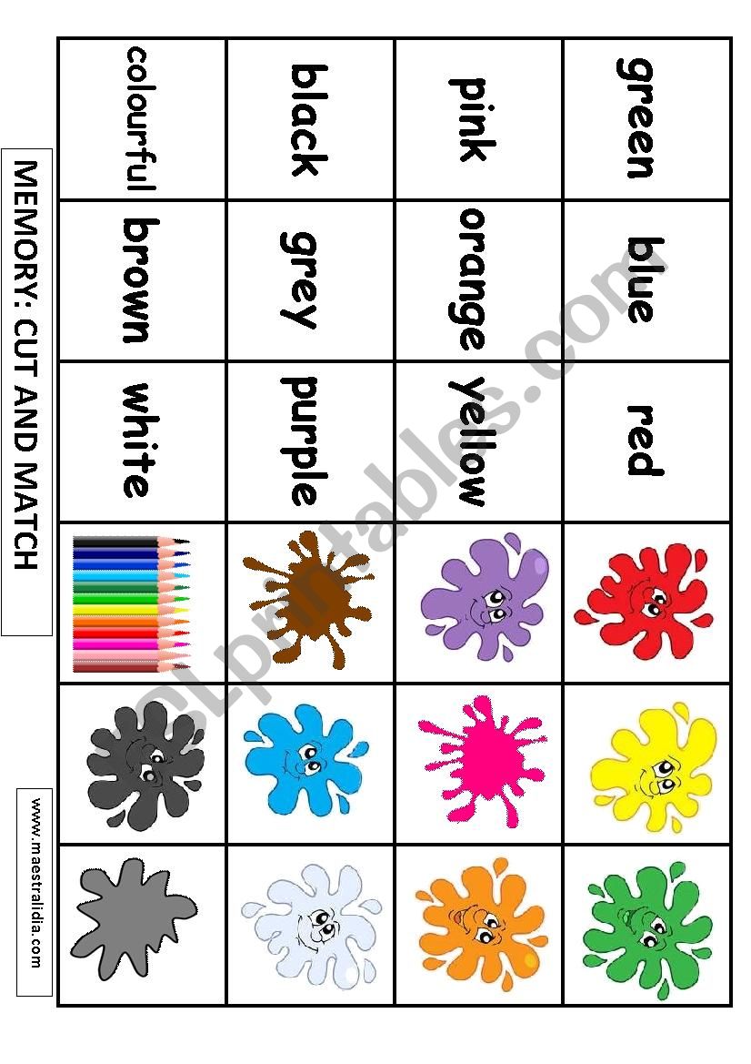 MEMORY GAME ABOUT COLORS worksheet