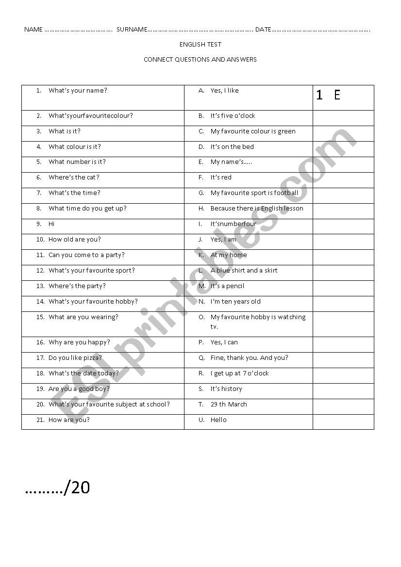 english test worksheet