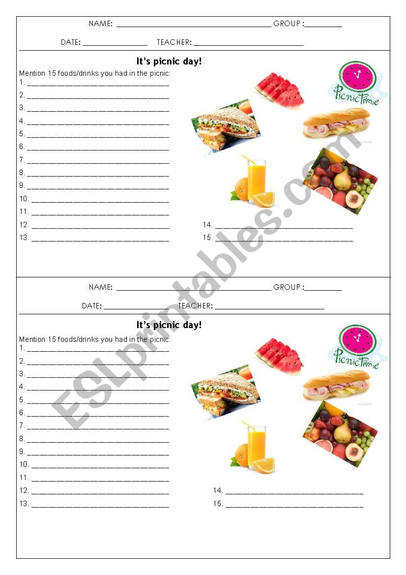 Picnic Day worksheet