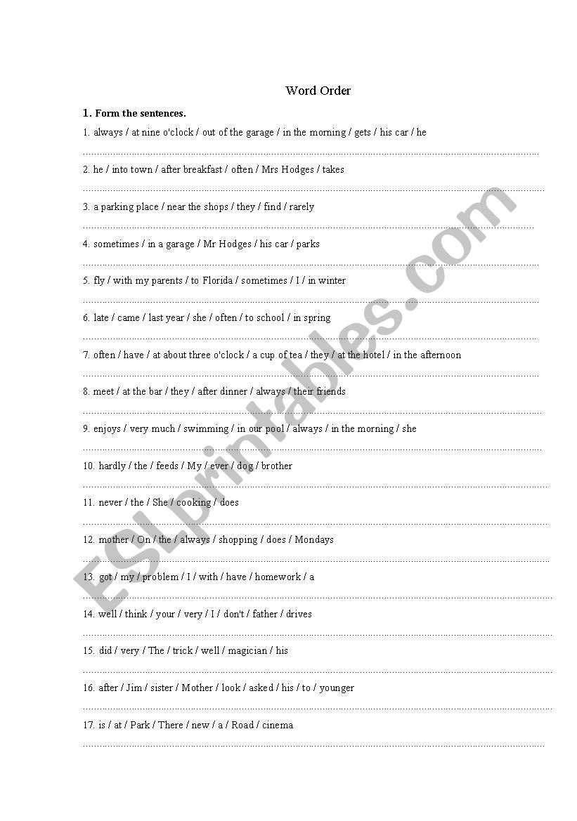 Word Order worksheet