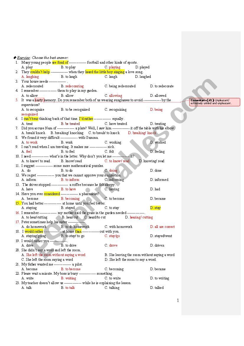 V-ing/ V-ed worksheet