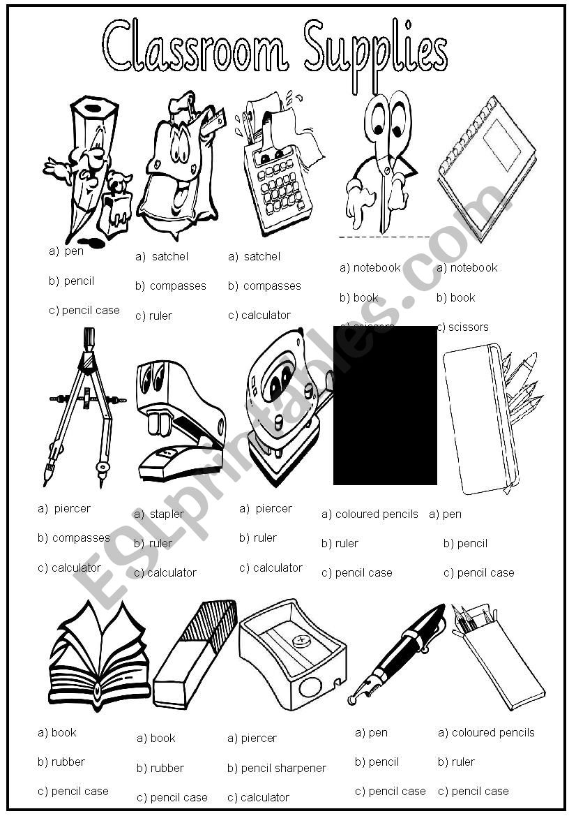 classrom supllies worksheet