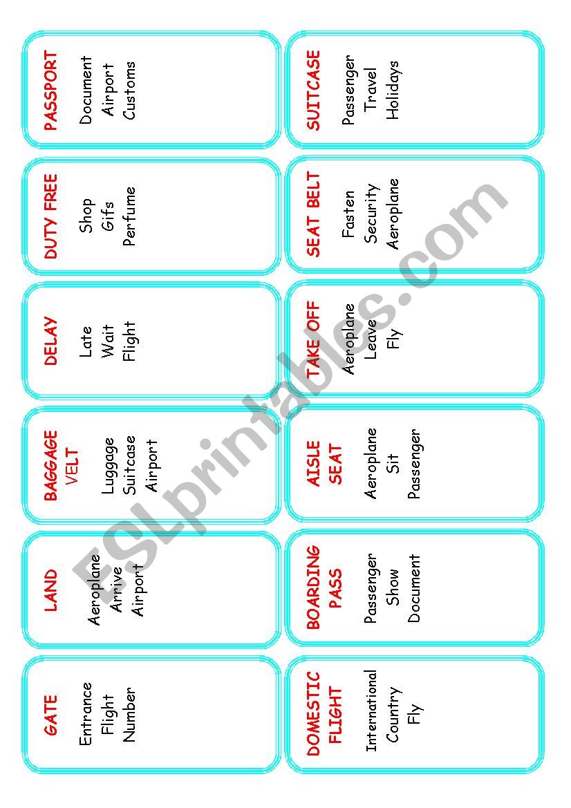 Business taboo cards  worksheet