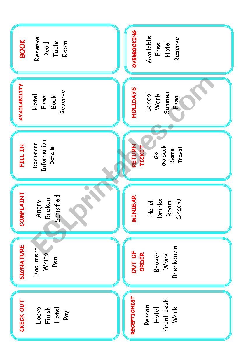 Business taboo cards (2)  worksheet