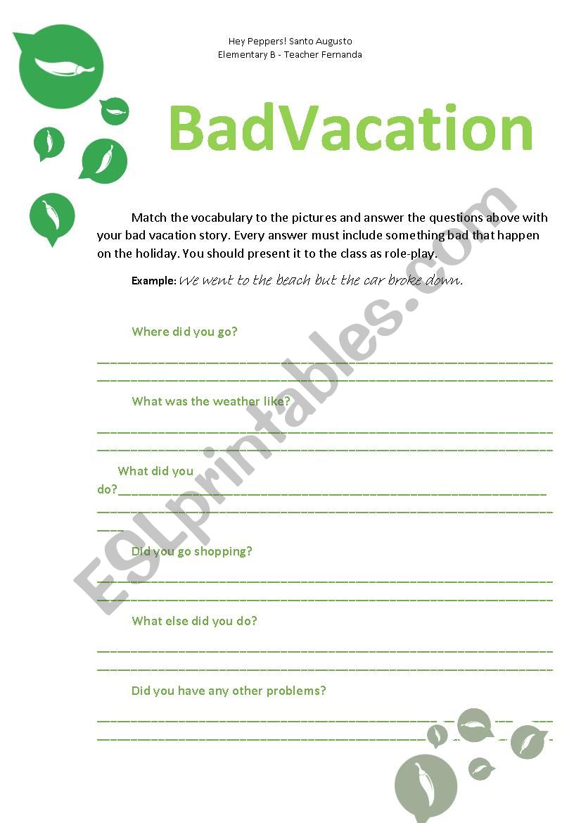 A Bad Vacation worksheet