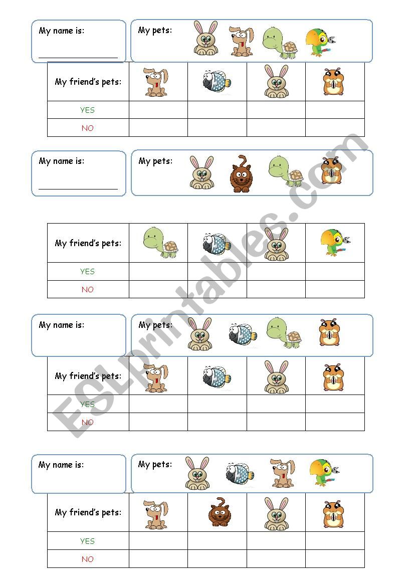 Pets Communicative Activity worksheet