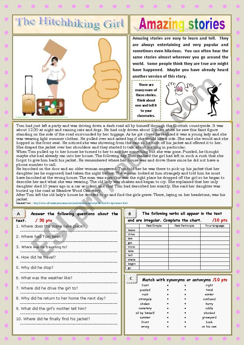 AMAZING STORIES The Hitchhiking Girl (Easy Reader + Voca and Ex + KEY) 6/â€¦