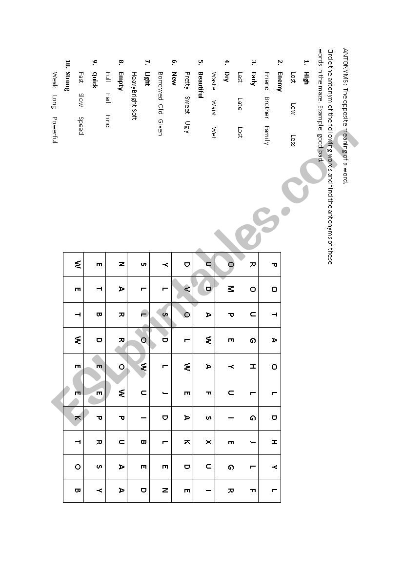 Antonyms worksheet