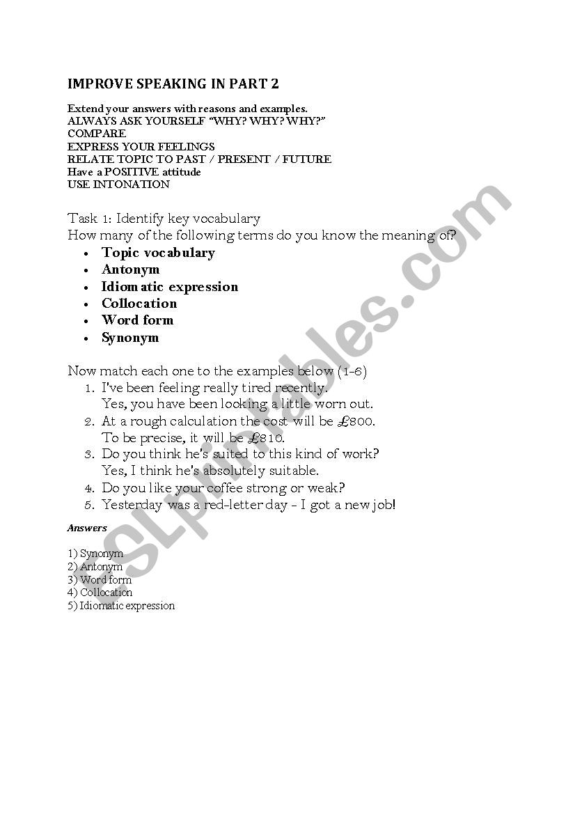 IELTS SPEAKING PART 2 TIPS worksheet