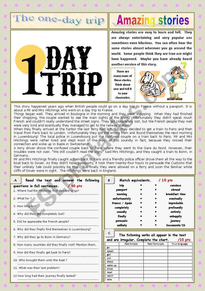 AMAZING STORIES The one-day trip (Easy Reader + Voca and Ex + KEY) 7/â€¦