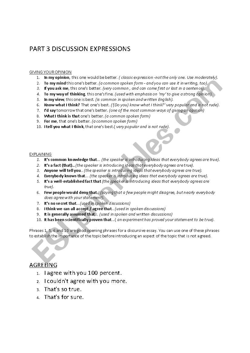 IELTS SPEAKING PART 3 useful expressions