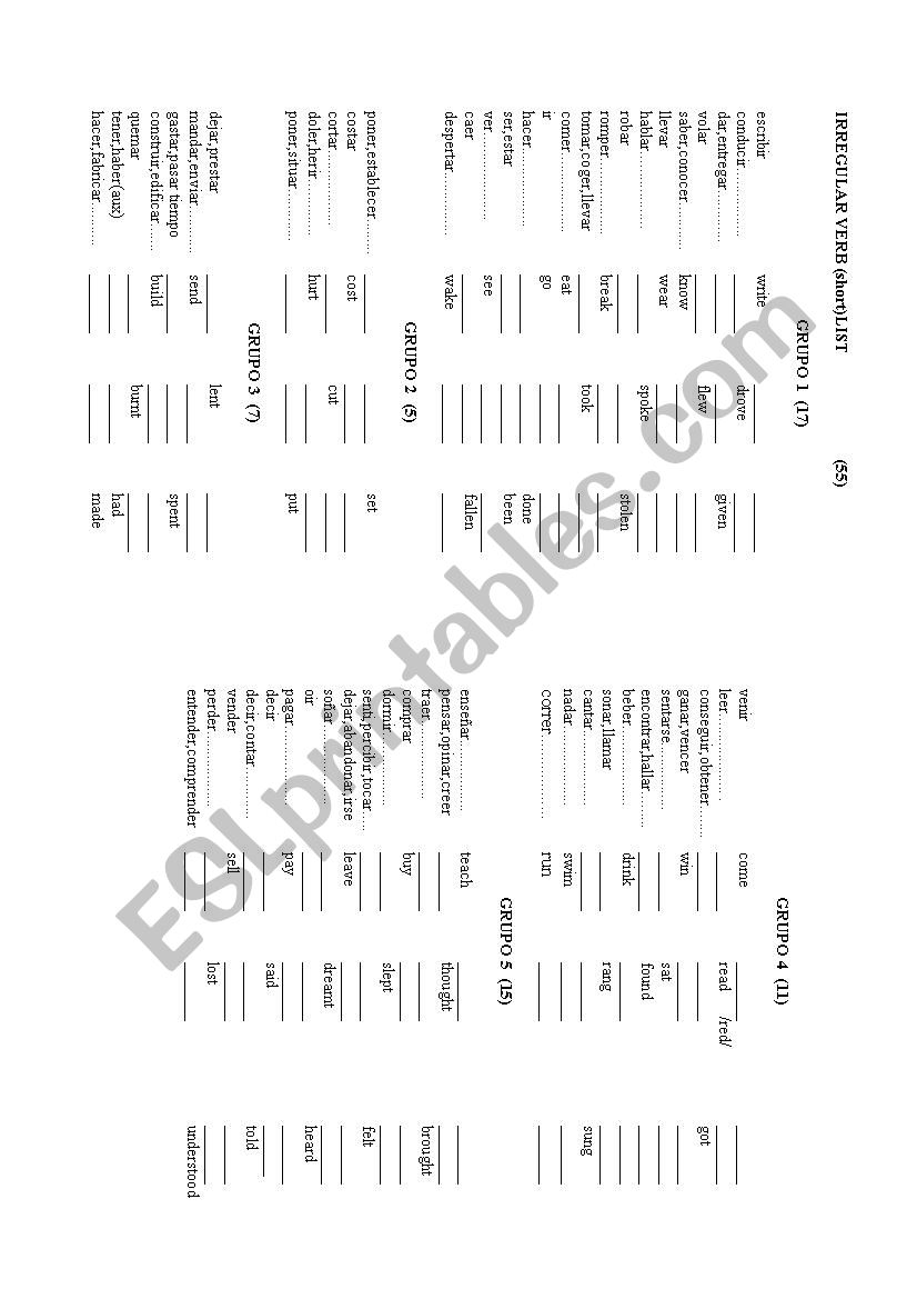 Irregular verb activity worksheet
