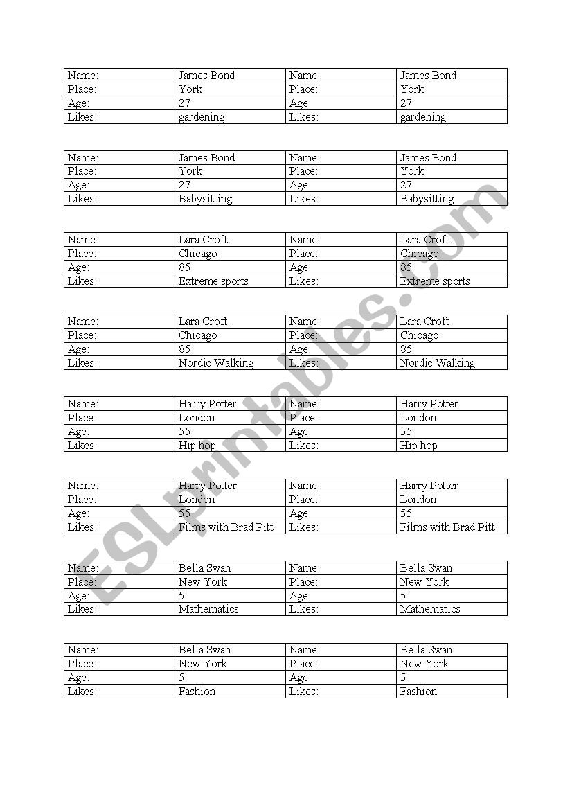 Introducing - basic info worksheet