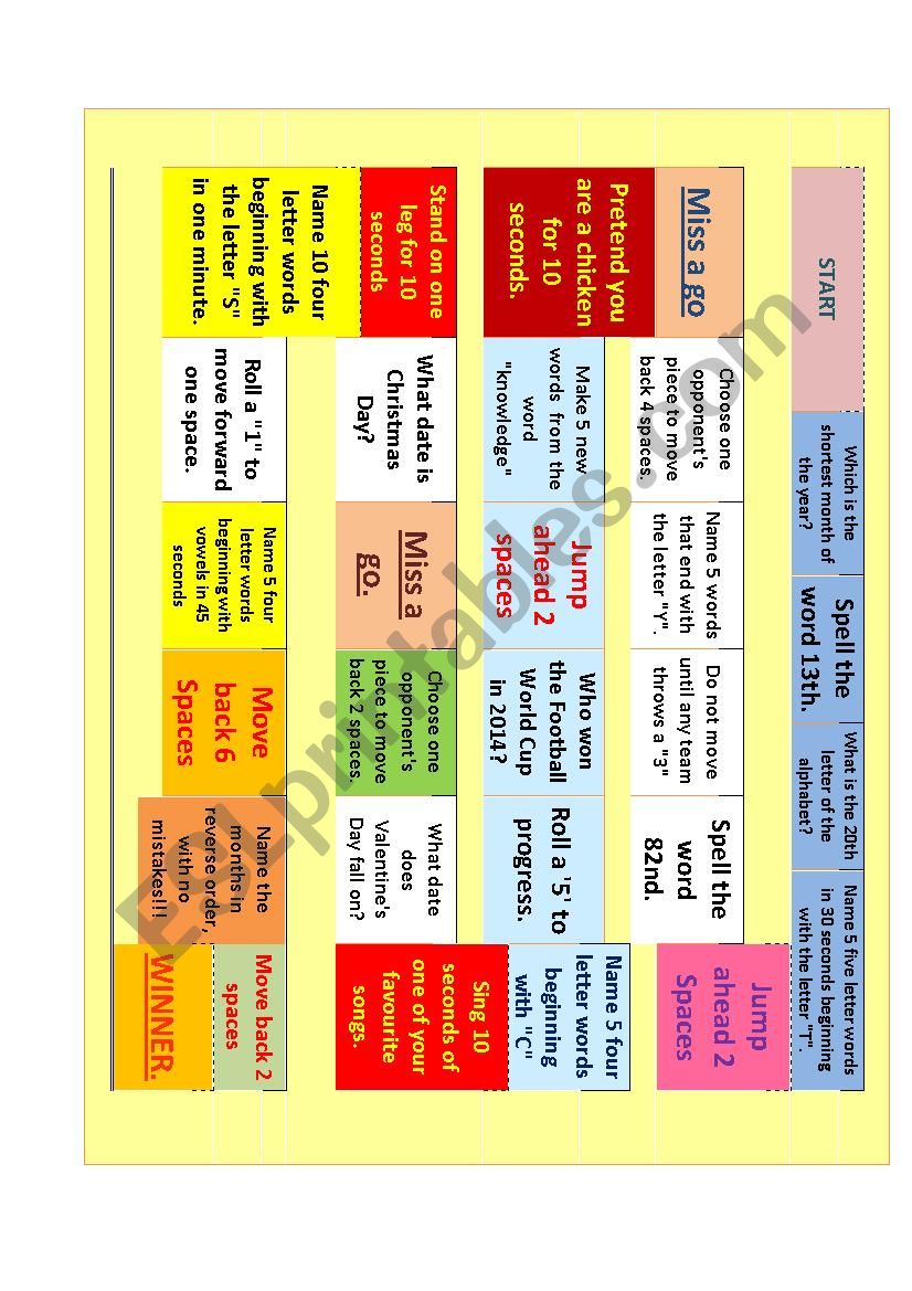Fun English Board Game worksheet