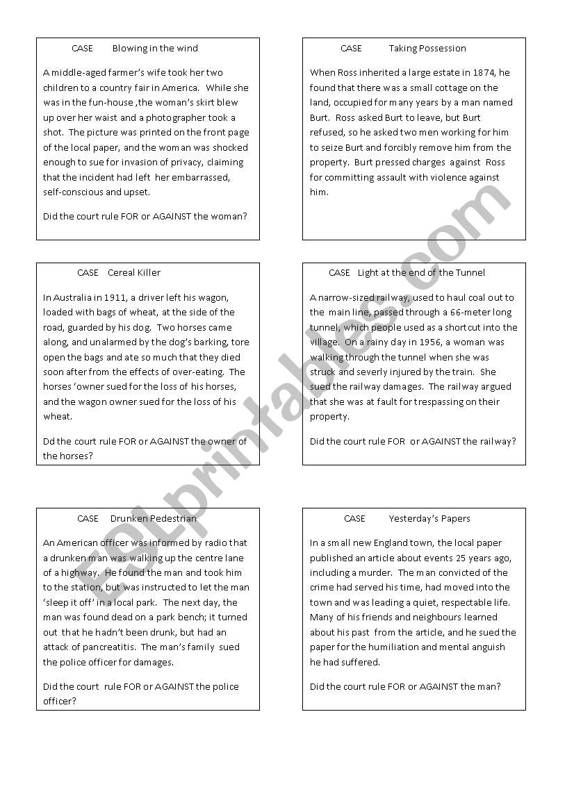 International court case dramas and verdict card