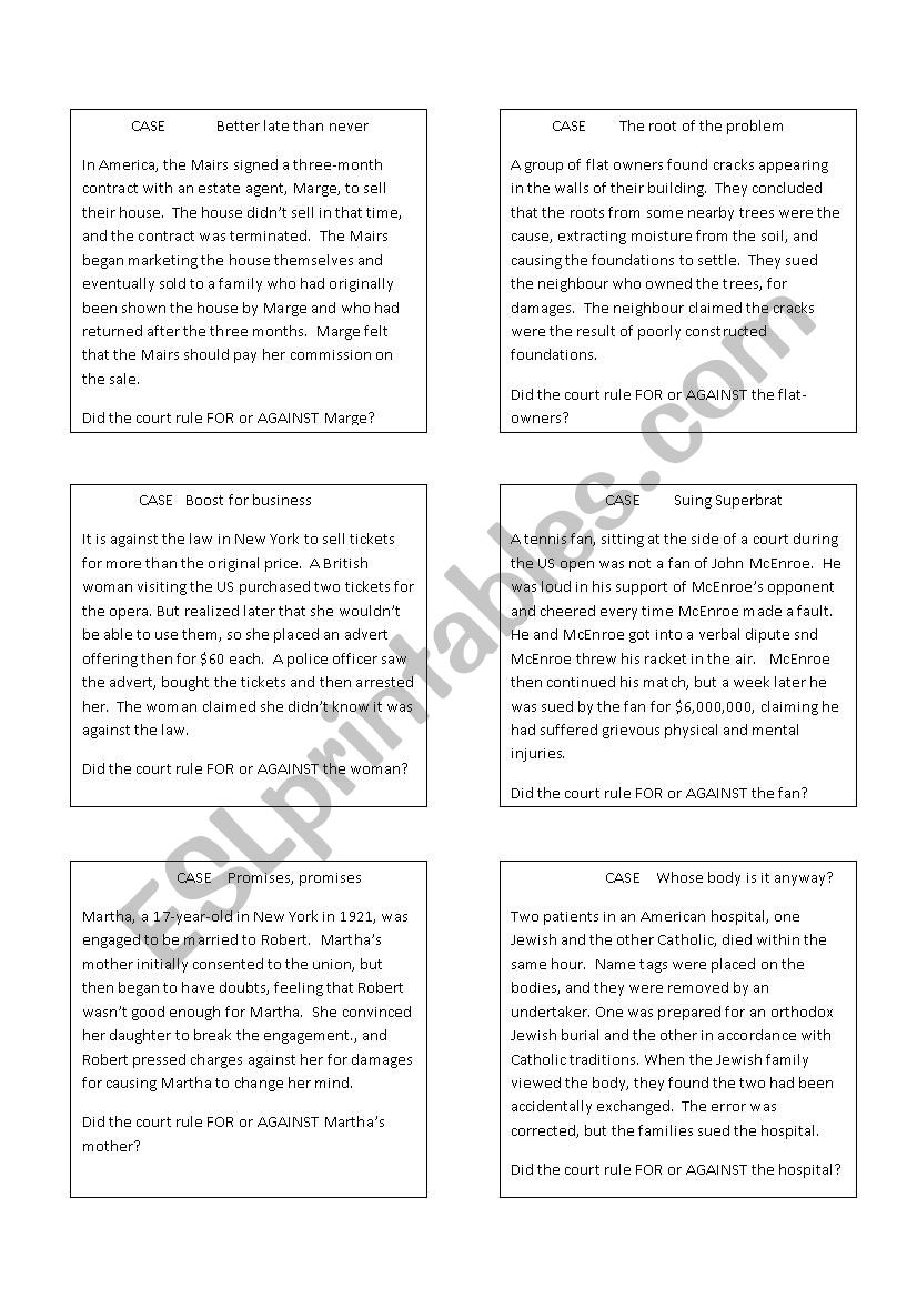 Court cases with verdict cards