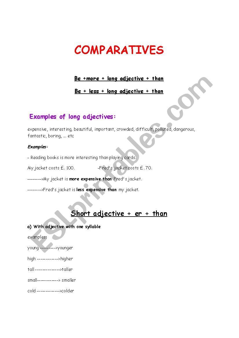 Comparatives worksheet