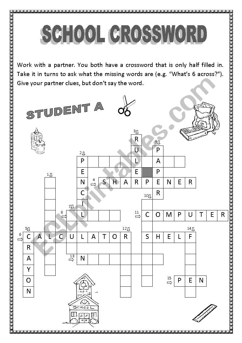 School Crossword - Pair Work A and B