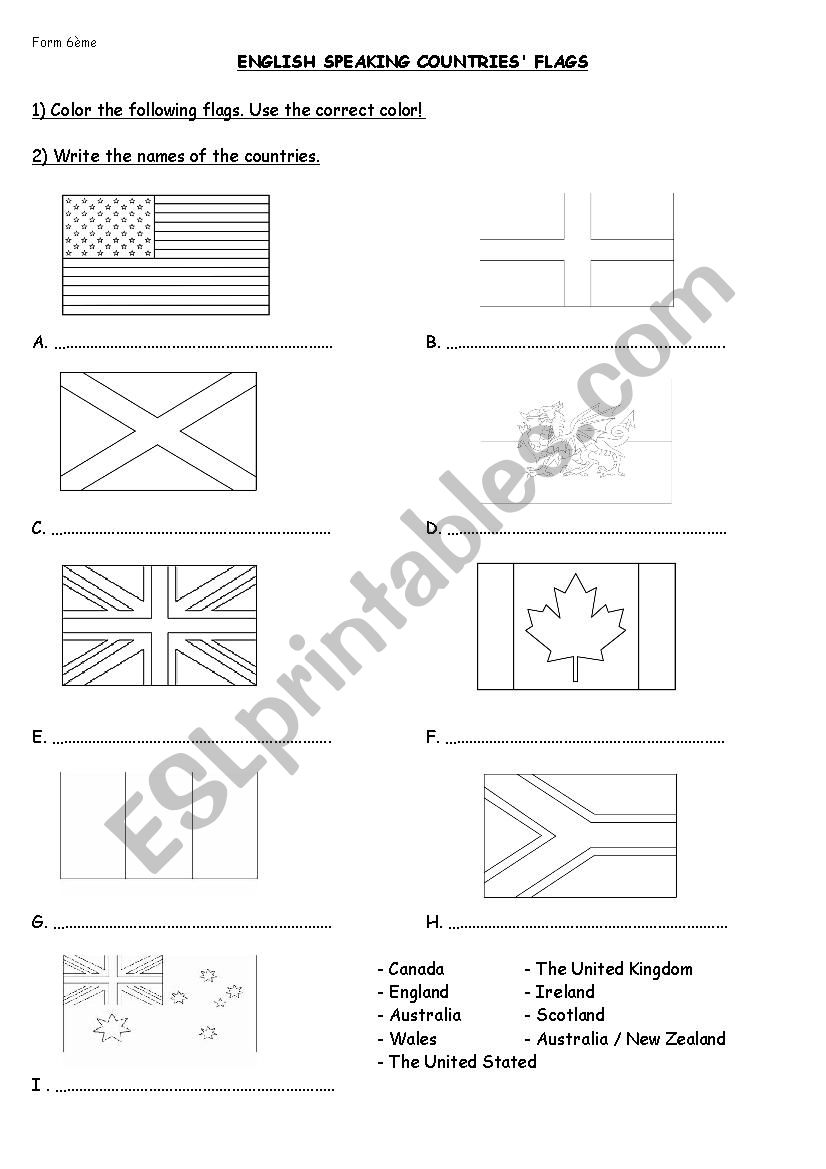 Flag coloring worksheet