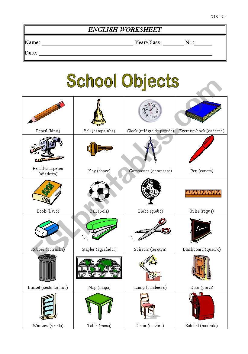 School Objects worksheet