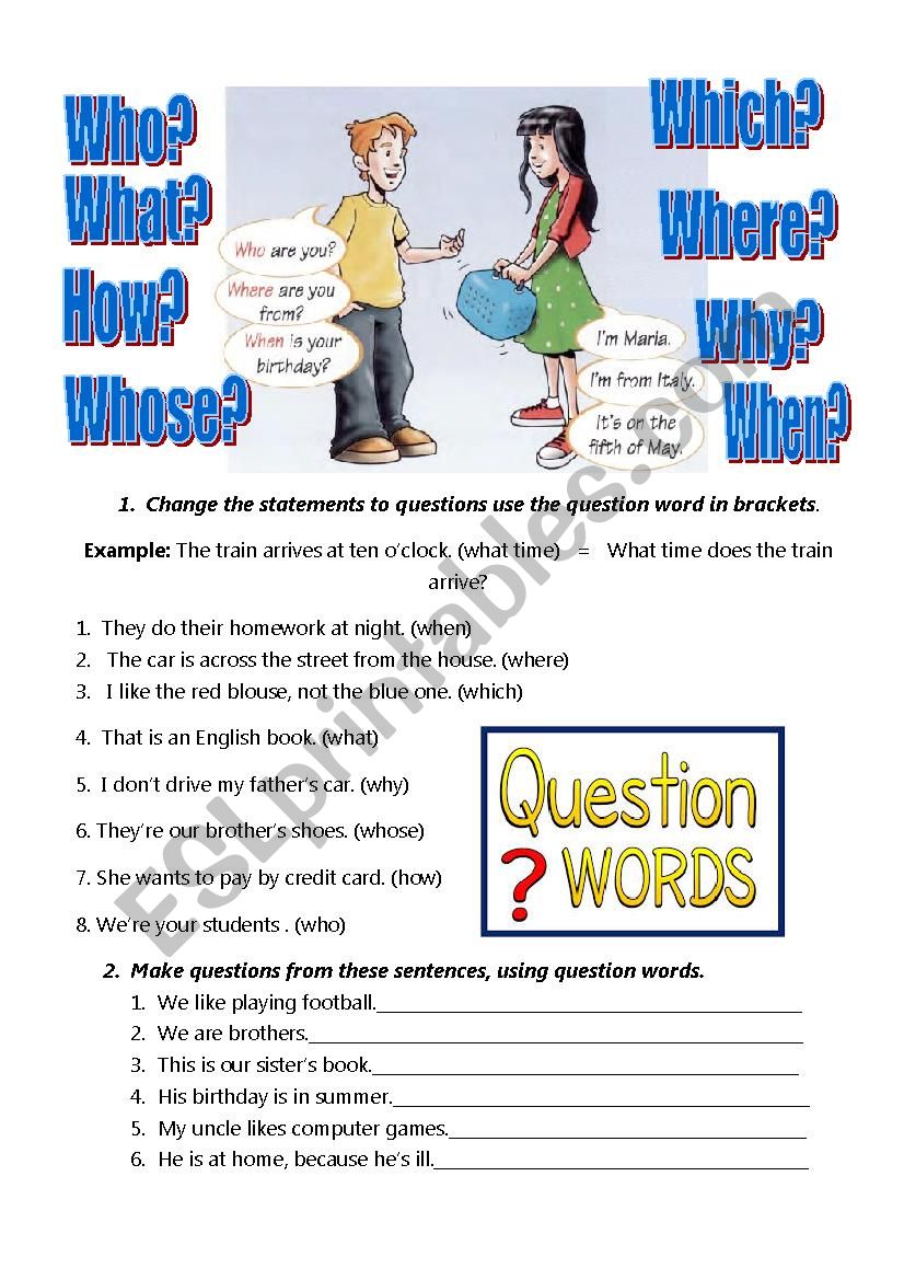 Question words worksheet