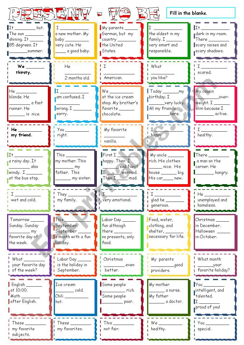 To Be --Present tense  worksheet