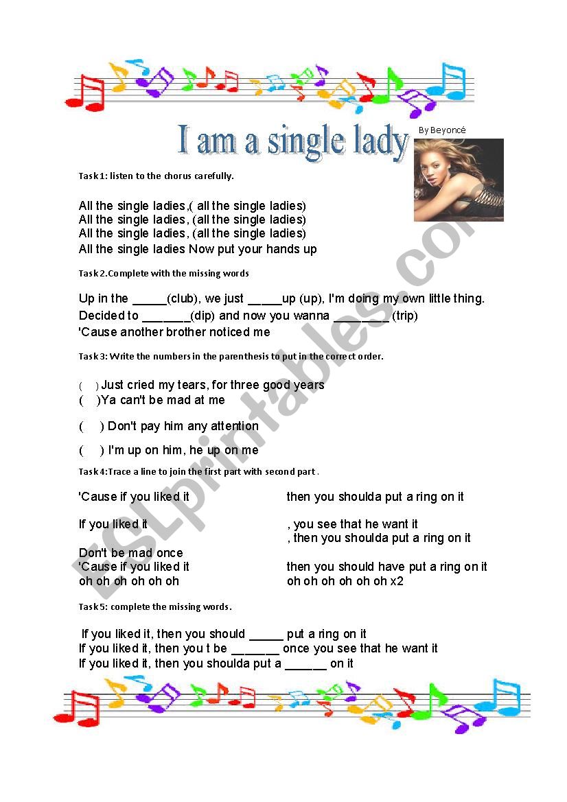 Single lady by Beyonc worksheet