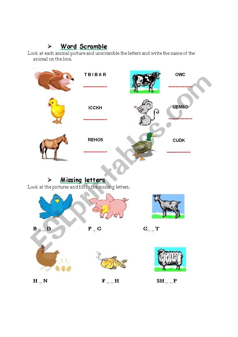 Farm animals and pets worksheet