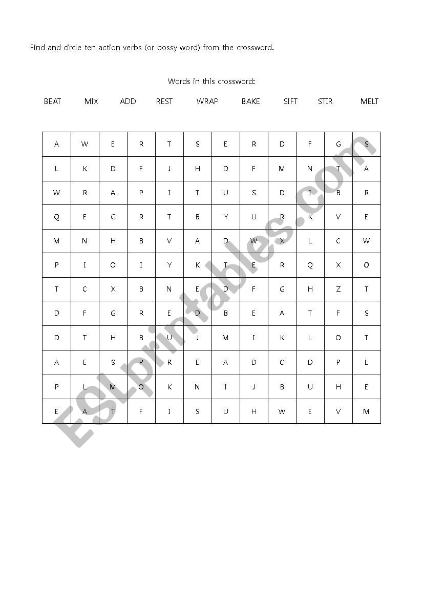 Action verb crossword (procedure text)