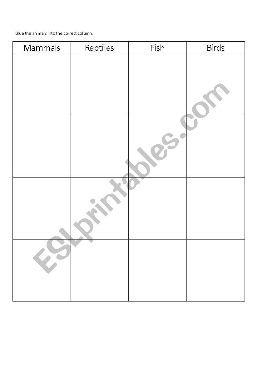Classification Bingo worksheet