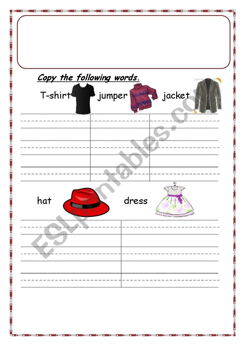 clothes worksheet