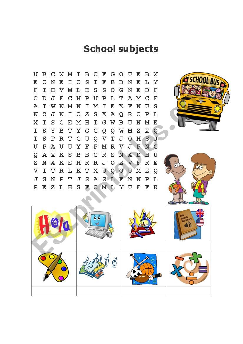 School subjects worksheet