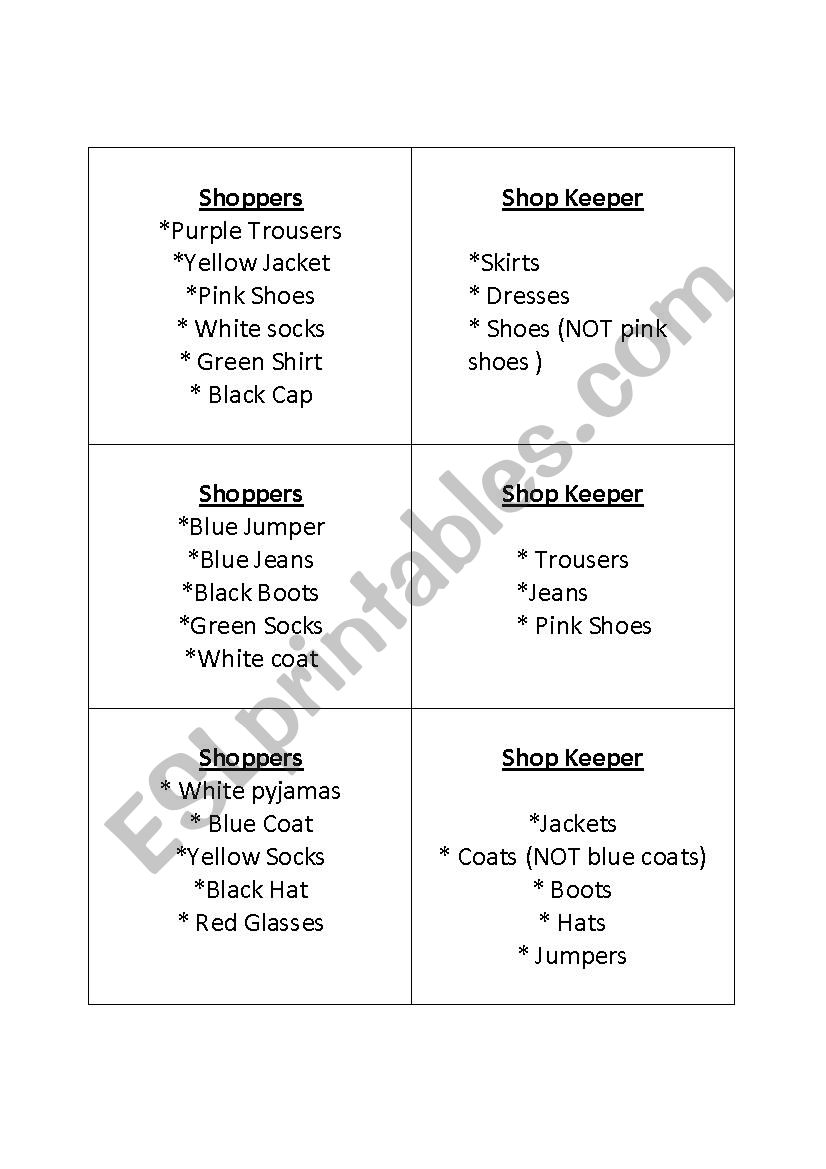 Role Play: Shoppers and Shopkeepers