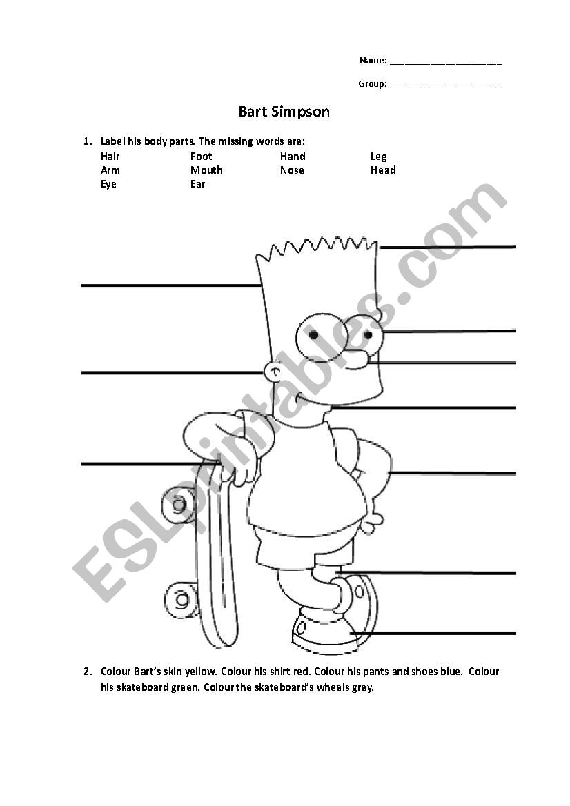 Body parts worksheet