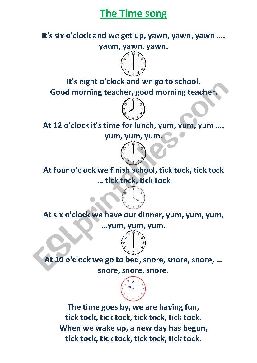 The Time Song worksheet