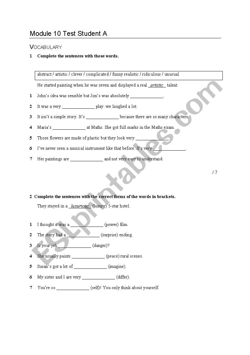 adjectives- grammar worksheet