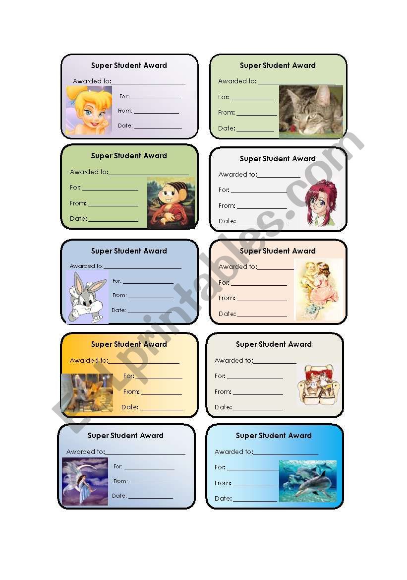 Super student award worksheet