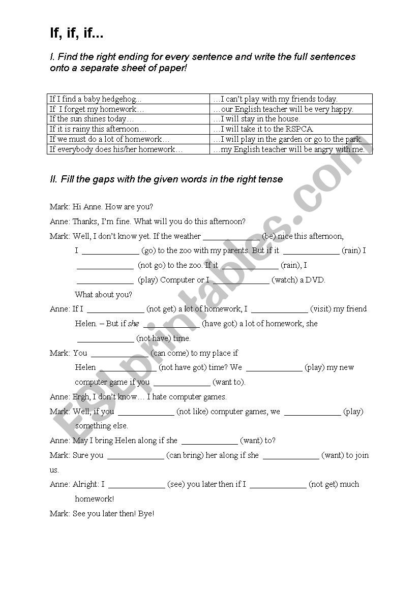 If Clauses Type I worksheet