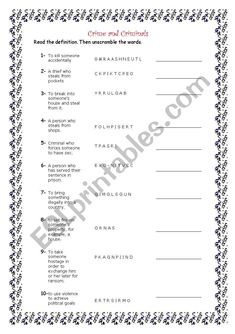 Crime and Criminals worksheet