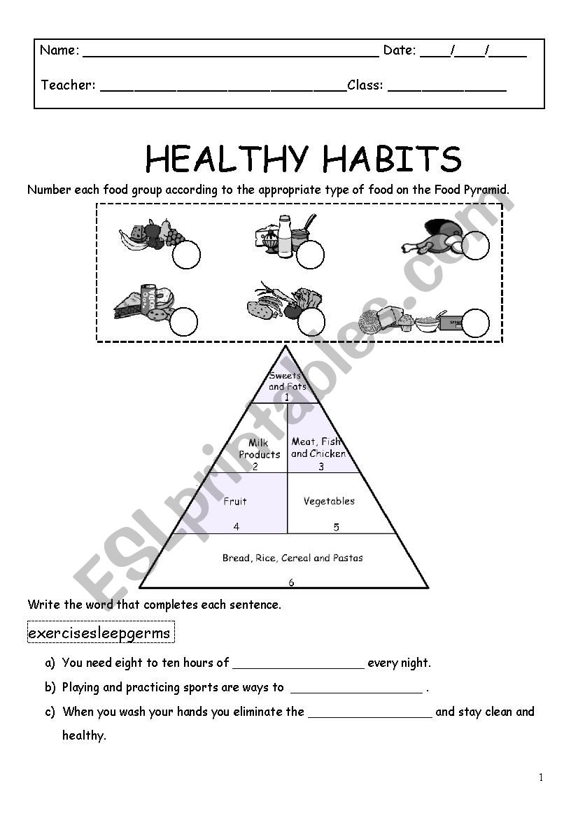 Healthy habits worksheet