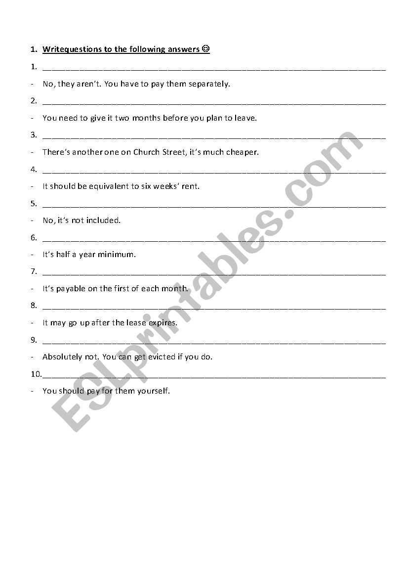 Accommodation Questions worksheet