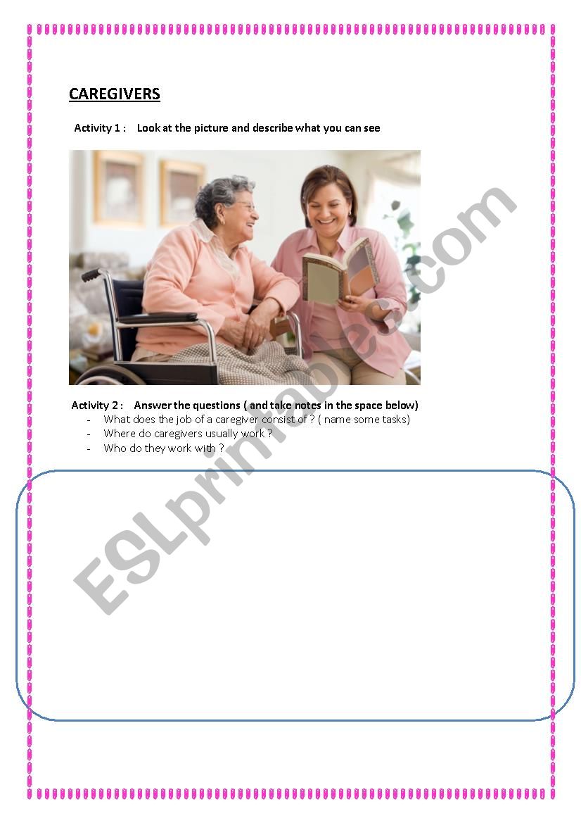 In Home Care worksheet