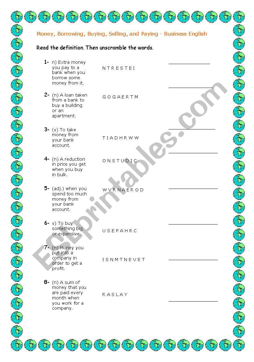 Money worksheet