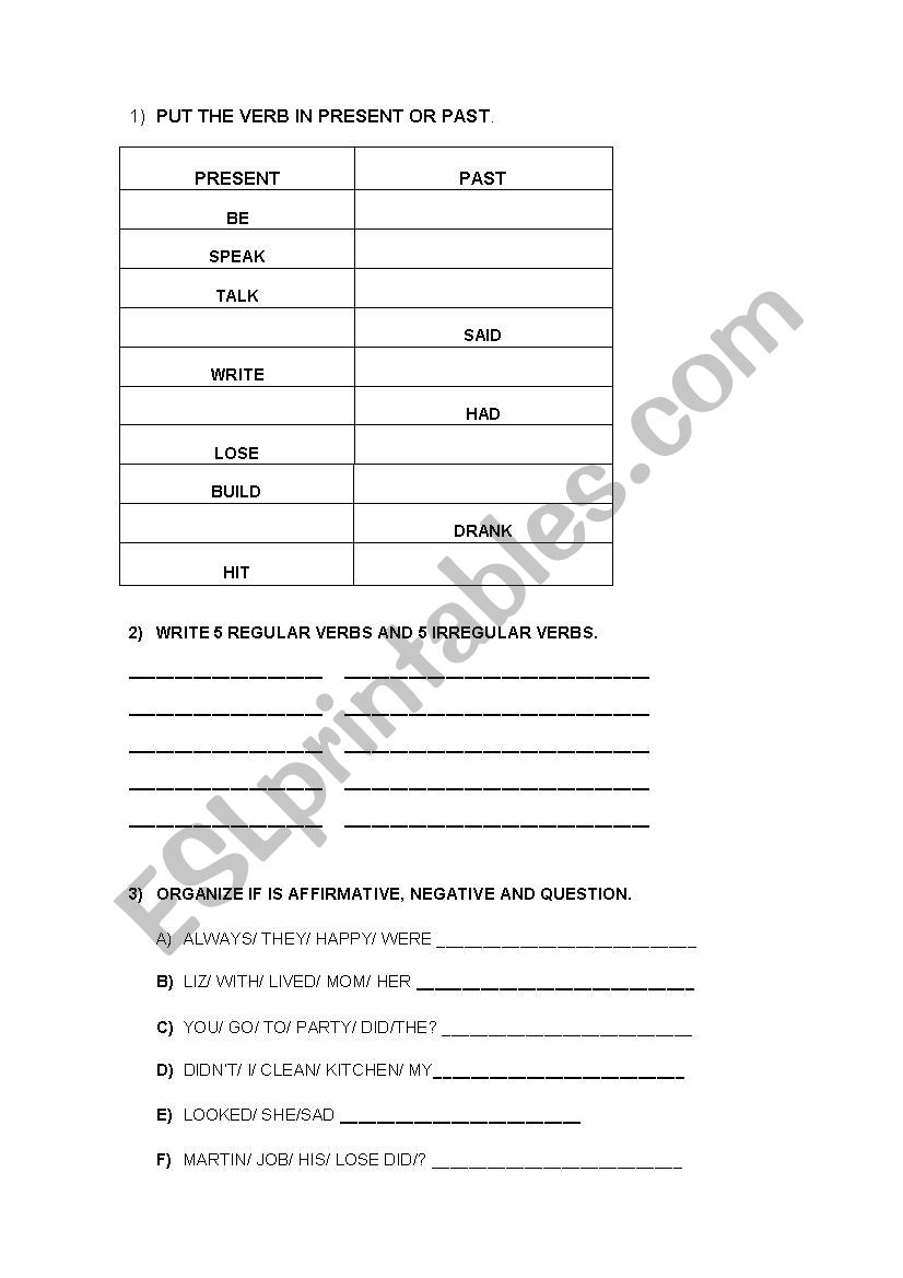 simple past quiz  worksheet