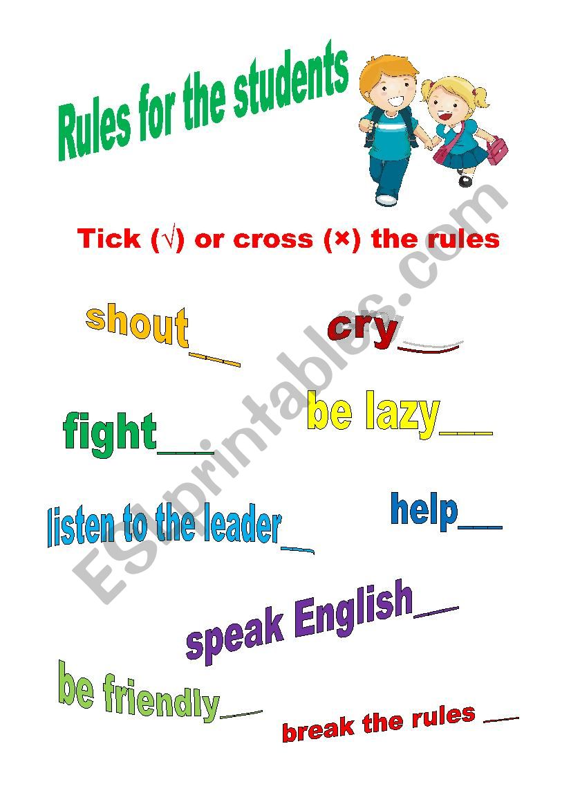 Rules for the students worksheet