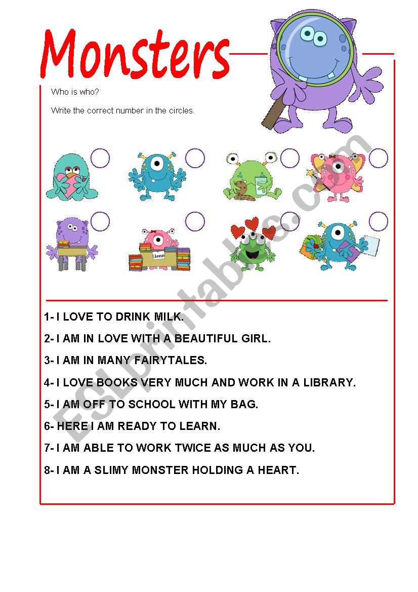 Monsters worksheet