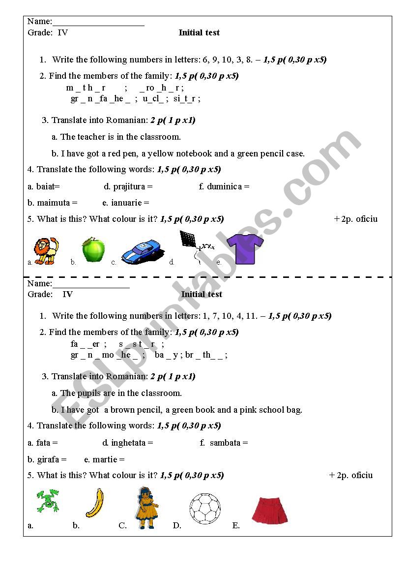 initial teste worksheet