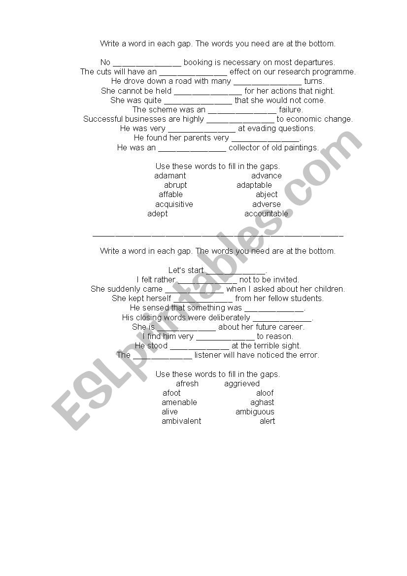 Adjective practice for intermediate students