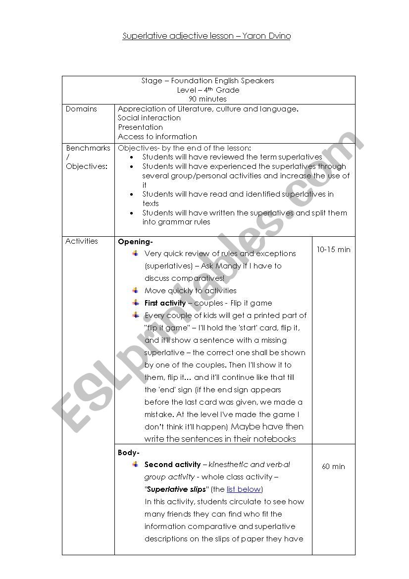 Comparative and superlative lesson plan Yaron Dvino