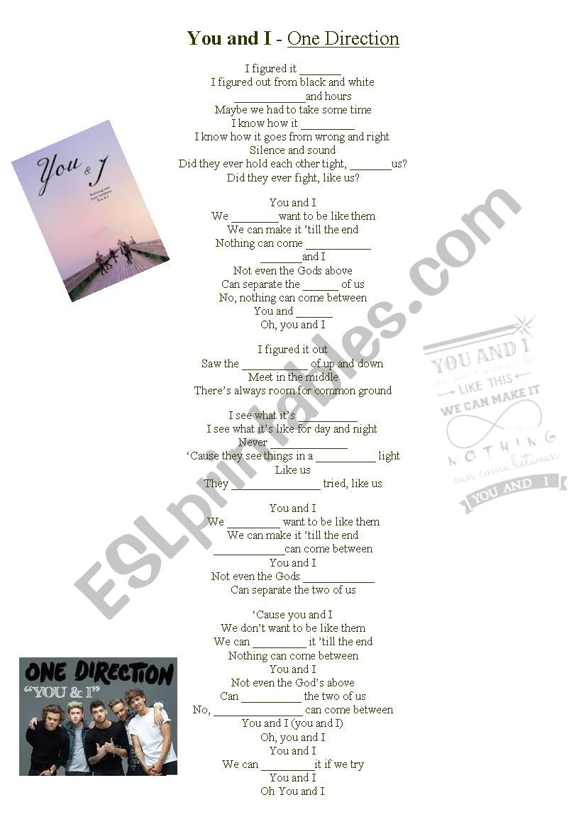 You and I - One Direction  worksheet